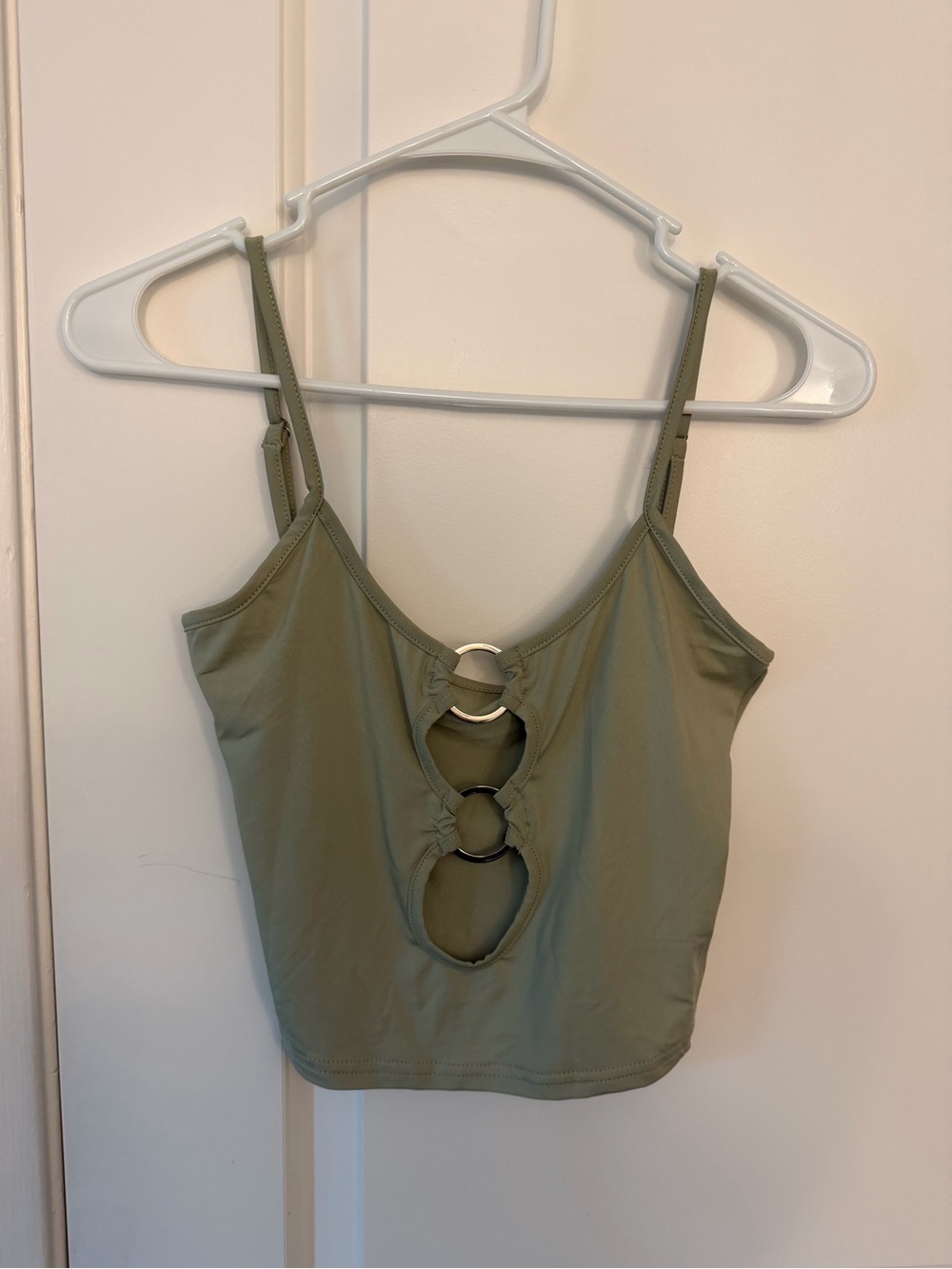 Olive Green Ring-Detail Crop Tank Top